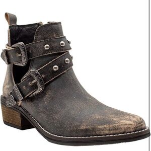 VOLATILE Women's Yarrow Ankle Boot Black Sz 6 Distressed Black Buckle Straps